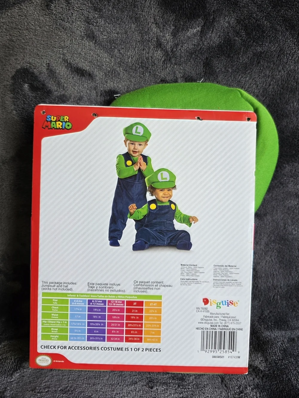 New Nintendo Super Mario Bros. Luigi Halloween Costume for Infant/ baby 6 12 Mnt